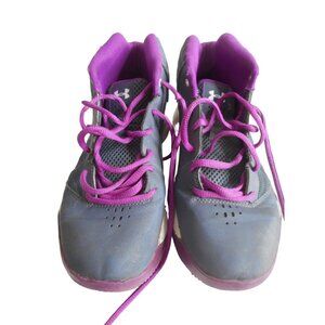 Under Armour Grey Purple Black Athletic Shoes Sneakers Sz 5 Y Eu 37.5 Hightop